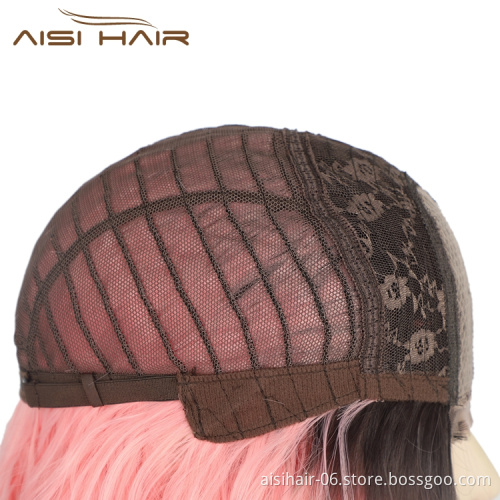Aisi Hair Wholesale For Women Ombre Pre Plucked Deep Wave Heat Resistant Short Bob Cut Wigs Lace Front Synthetic